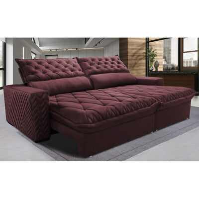 Sofá Retrátil e Reclinável 2,35m Cama inBox Big Fresh com SoftGel D40 Velupluma Vinho