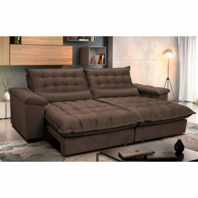 Sofá Retrátil e Reclinável com Molas Ensacadas Cama inBox Gold 2,72m Tecido Suede Velusoft Café