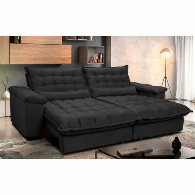 Sofá Retrátil e Reclinável com Molas Ensacadas Cama inBox Gold 2,12m Tecido Suede Velusoft Preto