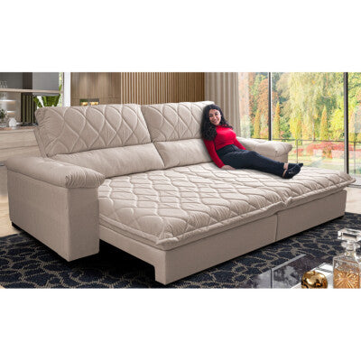 Sofá Retrátil e Reclinável 2,15m Cama inBox Big Fresh com SoftGel D40 Velupluma Bege