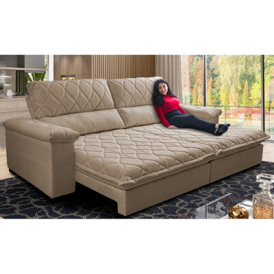 Sofá Retrátil e Reclinável 2,55m Cama inBox Big Fresh com SoftGel D40 Velupluma Bege