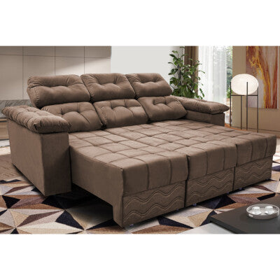 Sofá Sem Caixa Retrátil e Reclinável 1,95m Cama inBox Versátil Suede Velusoft Castor