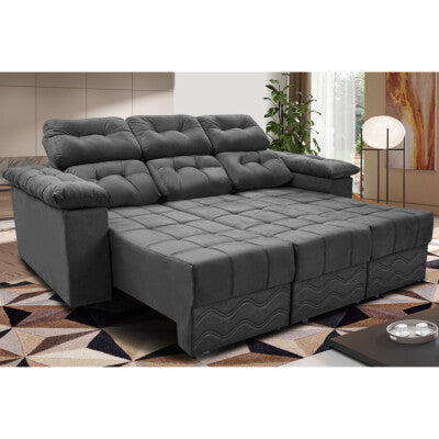 Sofá 3 Lugares Retrátil e Reclinável Cama inBox Senses 2,00m Velusoft Cinza