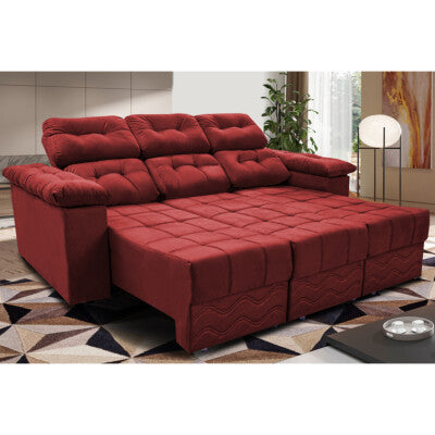 Sofá Sem Caixa Retrátil 2,00m SoftGel Luna Velusoft Vermelho Cama inBox