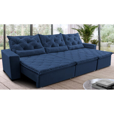 Sofá Retrátil e Reclinável 4,12m com Molas Ensacadas Cama inBox Aconchego Tecido Velusoft Azul