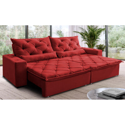 Sofá Sem Caixa Retrátil Reclinável 2,55m Cama inBox Versátil com Pillow Top e Molas Velusoft Vermelho