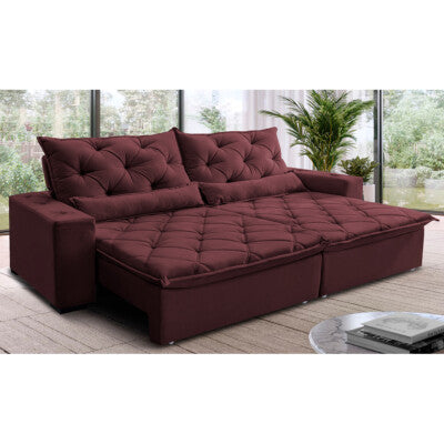Sofá Retrátil e Reclinável 3,15m Molas Ensacadas Cama inBox Spazus com Bordado 3D Velusoft Vinho