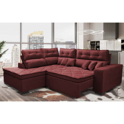 Sofá de Canto 4,80x2,36m Retrátil e Reclinável com Molas Cama inBox Platinum Esquerdo Suede Vinho