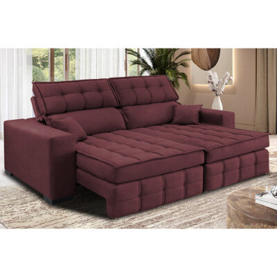 Sofá Sem Caixa Retrátil e Reclinável 1,75m Cama inBox Versátil Suede Velusoft Vinho