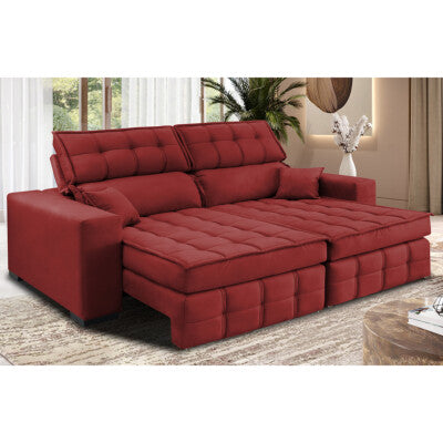 Sofá Sem Caixa Retrátil 1,80m SoftGel Luna Velusoft Vermelho Cama inBox