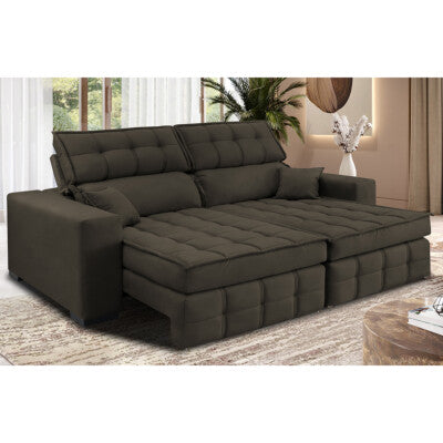 Sofá Sem Caixa Retrátil 1,80m SoftGel Celeste Velusoft Café Cama inBox