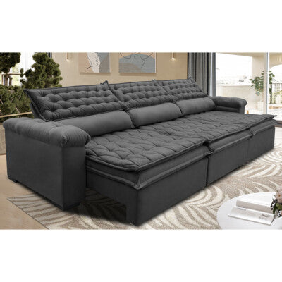 Sofá Retrátil e Reclinável 3,85m Cama inBox Big Puffer com SoftGel D40 Velupluma Cinza