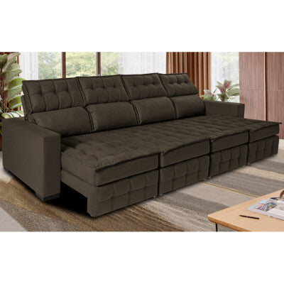 Sofá Retrátil e Reclinável com Molas Ensacadas Cama inBox Master 3,22m Tecido Suede Café