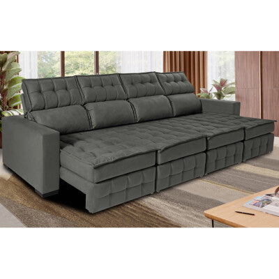 Sofá Retrátil e Reclinável com Molas Ensacadas Cama inBox Master 3,22m Tecido Suede Cinza