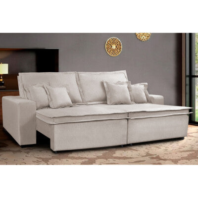 Sofá Retrátil e Reclinável com Molas Ensacadas Cama inBox Gold 3,12m Tecido Suede Velusoft Bege