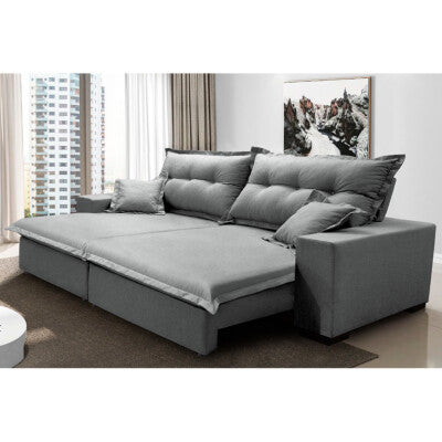 Sofá Retrátil e Reclinável com Molas Ensacadas Cama inBox Gold 2,12m Tecido Suede Velusoft Cinza