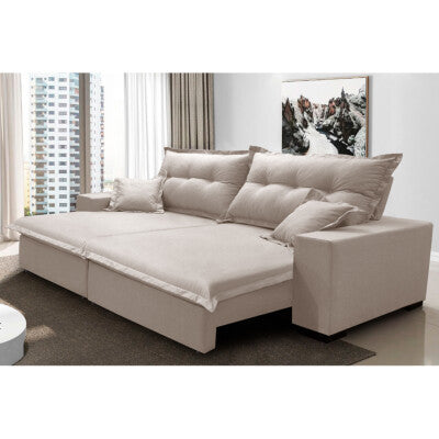 Sofá Retrátil e Reclinável com Molas Ensacadas Cama inBox Master 2,72m Tecido Suede Bege