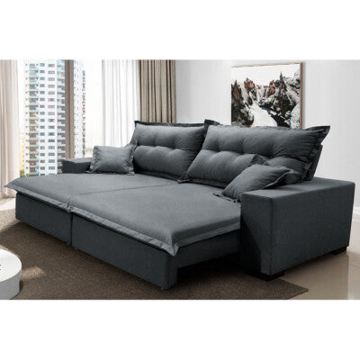 Sofá Retrátil e Reclinável 3,15m Molas Ensacadas Cama inBox Spazus com Bordado 3D Velusoft Cinza