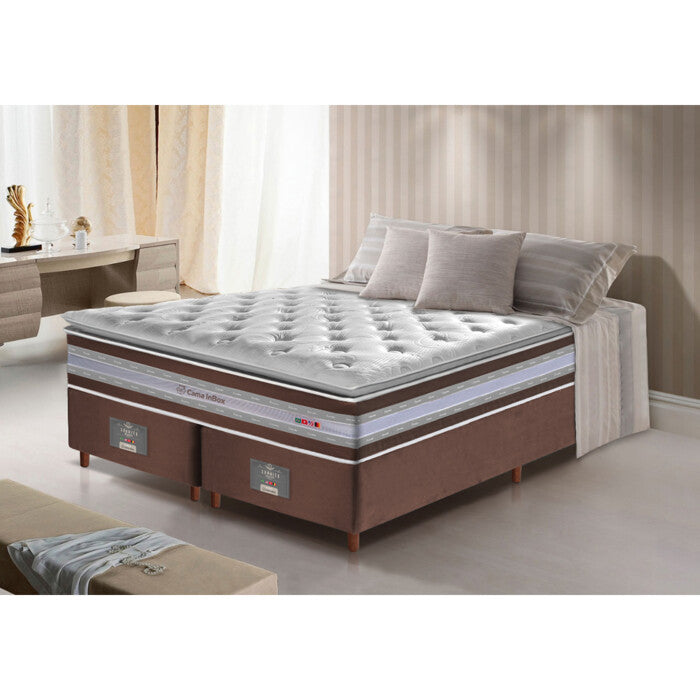 Conjunto Cama Box King de Molas Ensacadas D33 com Pillow TOP Cama inBox Select 193x203x71 Café