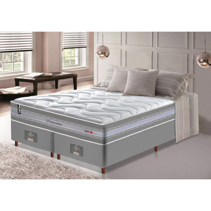 Conjunto Cama Box Queen de Molas Ensacadas D33 Cama inBox Select Firme 158x198x71 Cinza