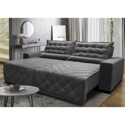 Sofá Austin 2,02m Retrátil, Reclinável com Molas no Assento e Almofadas, Suede Grafite Cama inBox