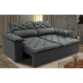 Sofá Sem Caixa Retrátil 1,80m SoftGel Celeste Velusoft Cinza Cama inBox