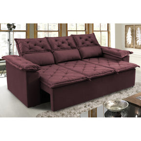 Sofá Sem Caixa Retrátil e Reclinável 1,75m Cama inBox Versátil Suede Velusoft Vinho