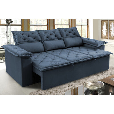 Sofá Sem Caixa Retrátil 2,00m SoftGel Luna Velusoft Azul Cama inBox