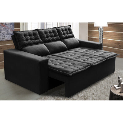 Sofá Sem Caixa Retrátil e Reclinável 1,95m Cama inBox Versátil Suede Velusoft Preto