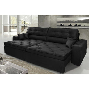 Sofá de Canto Retrátil, Reclinável, Molas Cama inBox Austin 2,30m x 2,30m Suede Velusoft Preto