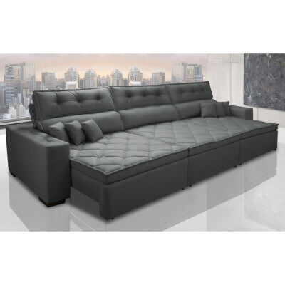Sofá Retrátil e Reclinável com Molas Ensacadas Cama inBox Master 3,22m Tecido Suede Cinza
