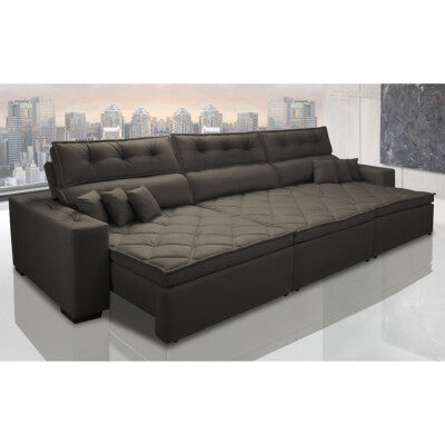 Sofá Retrátil e Reclinável com Molas Ensacadas Cama inBox Master 3,22m Tecido Suede Café