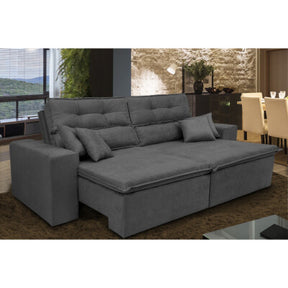 Sofá Austin 2,02m Retrátil, Reclinável com Molas no Assento e Almofadas, Suede Grafite Cama inBox