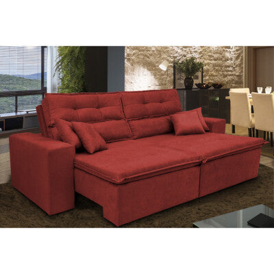 Sofá Retrátil e Reclinável 2,00m Molas Ensacadas e Costura Tripla Cama inBox Nobre Suede Vermelho