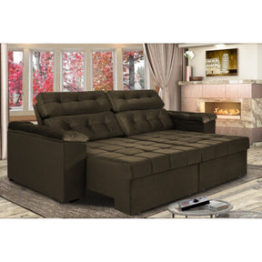 Sofá Baú Sem Caixa Retrátil 1,80m SoftGel Bonnie Boucle Marrom Cama inBox