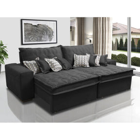 Sofá Retrátil e Reclinável com Molas Ensacadas Cama inBox Gold 2,12m Tecido Suede Velusoft Preto