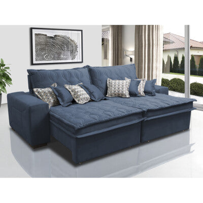 Sofá Retrátil e Reclinável com Molas Ensacadas Cama inBox Gold 2,72m Tecido Suede Velusoft Azul