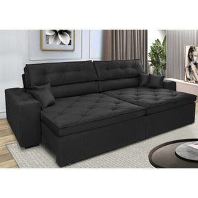 Sofá Retrátil e Reclinável 2,95m Molas Ensacadas Cama inBox Spazus com Bordado 3D Velusoft Preto