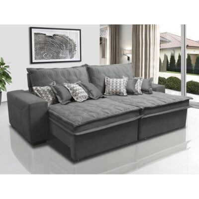 Sofá Retrátil e Reclinável com Molas Ensacadas Cama inBox Gold 3,12m Tecido Suede Velusoft Cinza