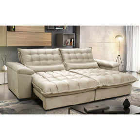 Sofá Retrátil e Reclinável com Molas Ensacadas Cama inBox Gold 3,12m Tecido Suede Velusoft Bege
