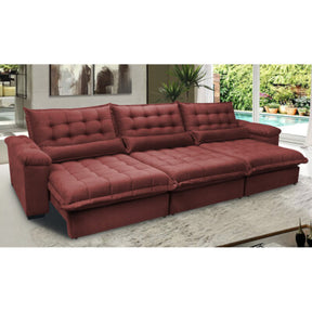 Sofá Retrátil e Reclinável 2,50m Molas Ensacadas e Costura Tripla Cama inBox Nobre Suede Vermelho