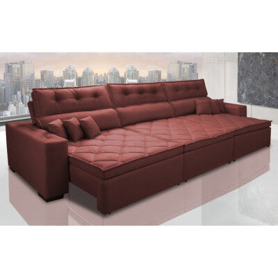 Sofá Retrátil e Reclinável 2,50m Molas Ensacadas e Costura Tripla Cama inBox Nobre Suede Vermelho