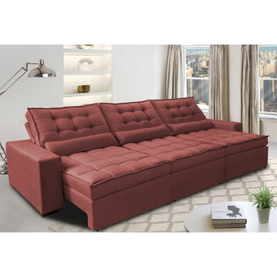 Sofá Retrátil e Reclinável 2,50m Molas Ensacadas e Costura Tripla Cama inBox Nobre Suede Vermelho