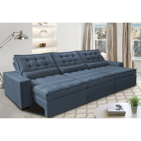 Sofá Retrátil e Reclinável 4,12m com Molas Ensacadas Cama inBox Aconchego Tecido Velusoft Azul