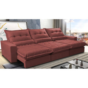 Sofá Retrátil e Reclinável 2,50m Molas Ensacadas e Costura Tripla Cama inBox Nobre Suede Vermelho