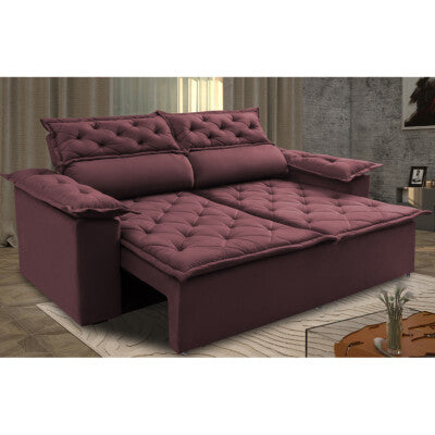 Sofá Sem Caixa Retrátil e Reclinável 1,75m Cama inBox Versátil Suede Velusoft Vinho