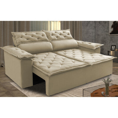 Sofá Sem Caixa Retrátil e Reclinável 1,55m Cama inBox Versátil Suede Velusoft Bege