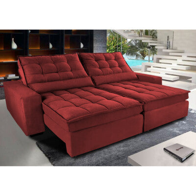 Sofá Sem Caixa Retrátil Reclinável 2,55m Cama inBox Versátil com Pillow Top e Molas Velusoft Vermelho