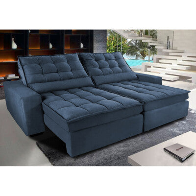 Sofá Retrátil e Reclinável 2,92m Molas Ensacadas Cama inBox Catar Velusoft Azul