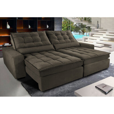 Sofá Retrátil e Reclinável 3,15m Molas Ensacadas Cama inBox Spazus com Bordado 3D Velusoft Café